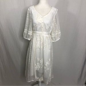 NEW Daxi Retro Styling Boho Floral Embroidered Lace Midi Dress Wedding, Large